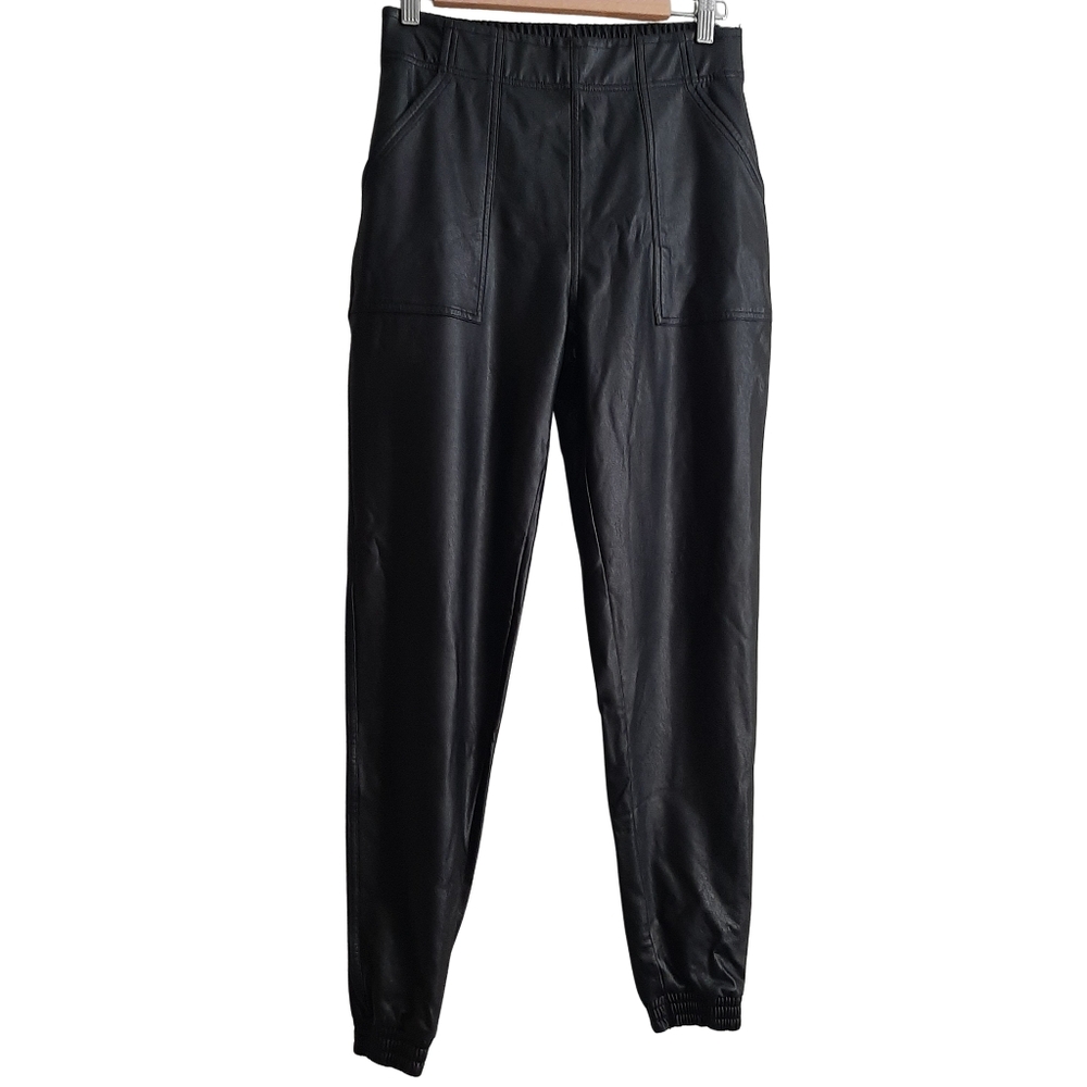Spanx Black Faux Leather Joggers Size Small